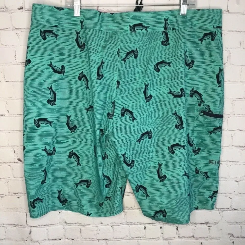 NWOT Simms Fishing Products Mens Green Fishing SolarFlex Unlined Board Shorts 40